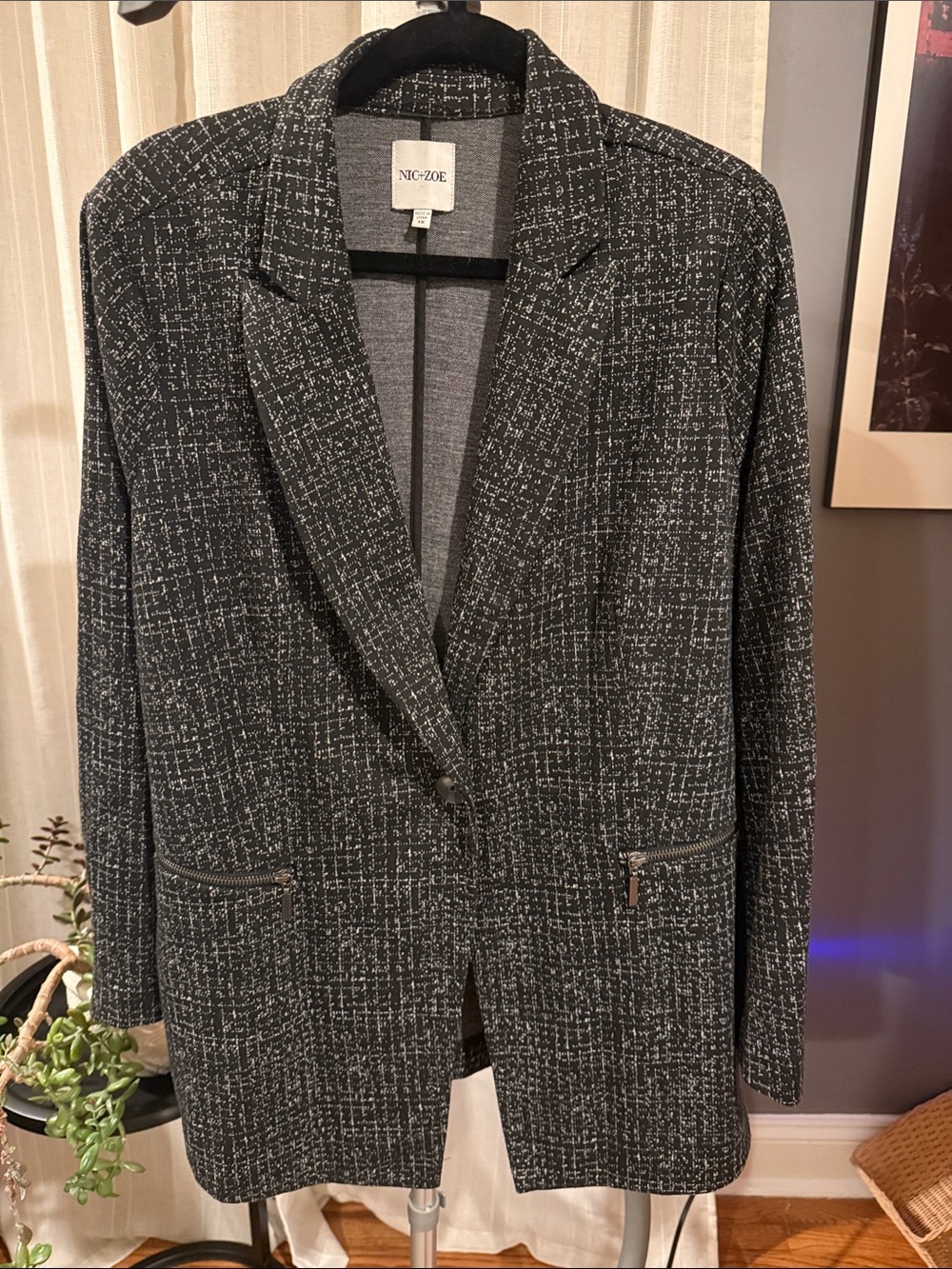 Nic+Zoe Black Tweed Open-Front Blazer Jacket